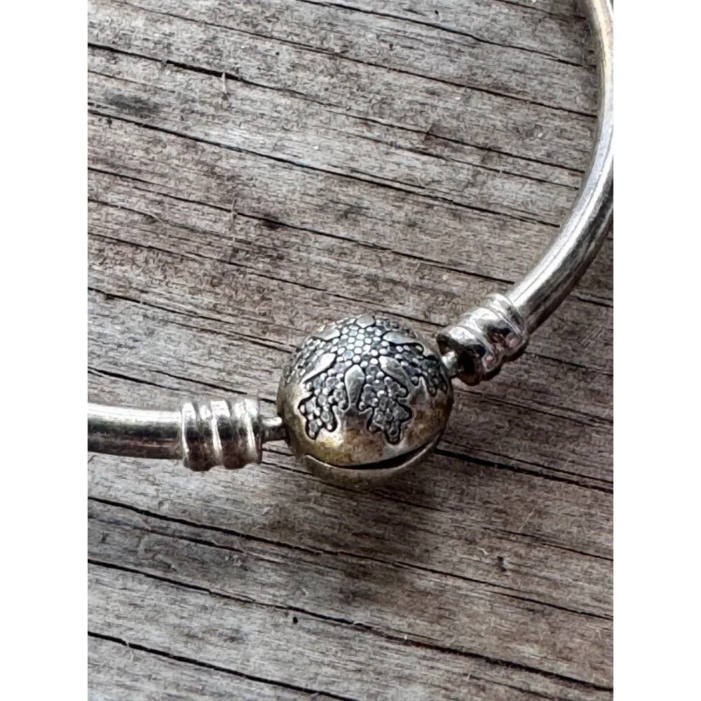 Pandora Sterling Silver Bangle Bracelet With Clasp Charm 2.14" Inner Diameter - Picture 10 of 10